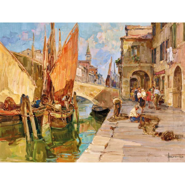 Angelo Brombo — Fischer beim Netzflicken in Venedig
