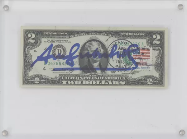 Andy Warhol — Andy WARHOL (1928–1987), banconota statunitense da 2 dollari raffigurante Thomas Jefferson, 1976