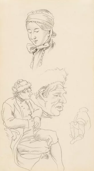 Wilhelm Busch — Skizze mit vier Figurenstudien