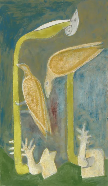 Sava Sekulić — Lebensbaum mit drei Vögeln, um 1970