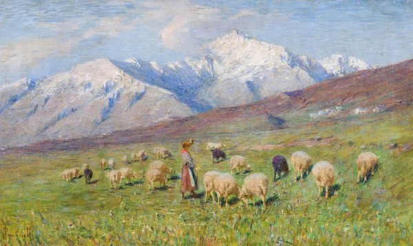 Achille Tominetti — Ansicht gegen den Monte Massone von der Alp Aurelio aus
