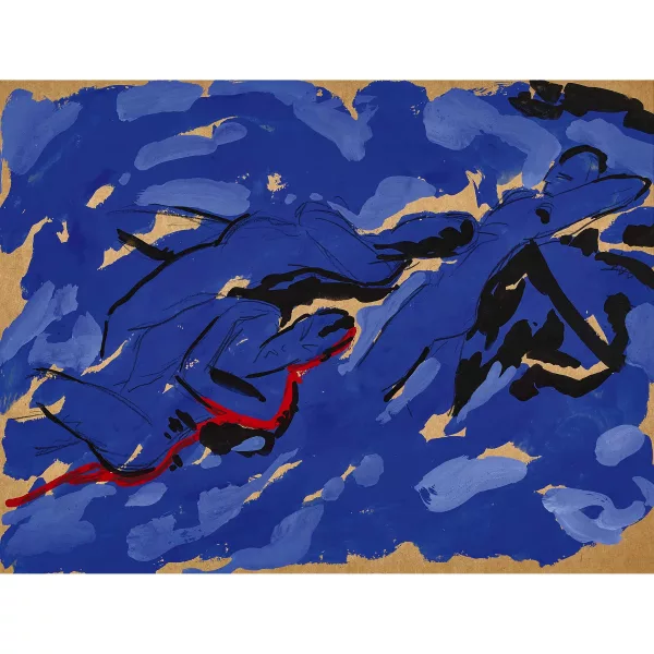 André Van Schuylenbergh — Komposition mit weiblichen Figuren auf blauem Grund.