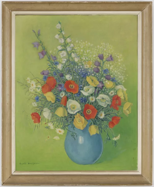 Hasegawa Kiyoshi — Bouquet de fleurs sur fond vert