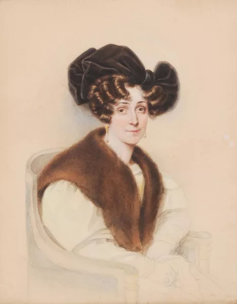 Josef Kriehuber — Dame assise avec une étole de fourrure