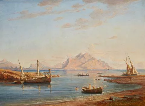 Carl Robert Kummer — Sizilianische Küstenlandschaft mit Blick auf den Monte Pellegrino