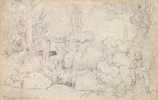 Jean-Baptiste Camille Corot — Zeichner an einem Wasserfall in Malmaison, 1822