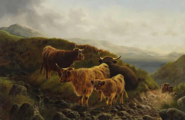 William Perring Hollyer — Troupeau de vaches dans les landes écossaises