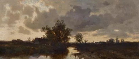 Théodore Rousseau — Landschaft mit Bauernhäusern an einem Bach