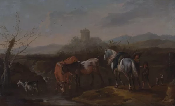 Pieter van Bloemen — D’après Pieter van Bloemen — Vaches et chevaux à l'étang