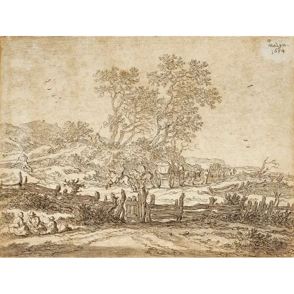 Pieter de Molyn — Landschaft mit Zaun und Bauern.