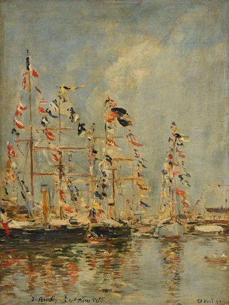 Eugène Boudin — "Deauville. Bateaux pavoisés dans le bassin"