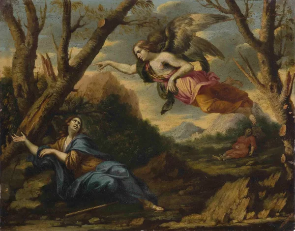 Francesco Cozza — Attribué à Cozza, Francesco — zugeschrieben Gegenstücke: Der Engel weist Hegar den Weg/Der Engel erscheint Elia
