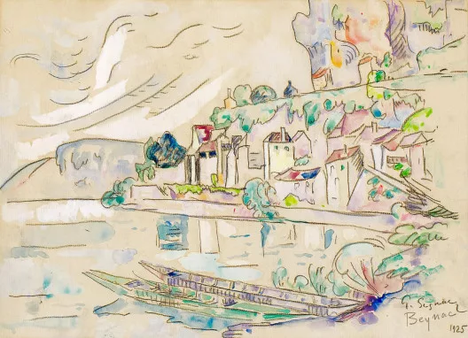 Paul Signac — Vue des berges de la Dordogne à Beynac, 1925