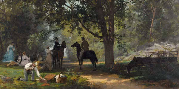 François-Marie Firmin-Girard — Élégante compagnie en pique-nique dans la forêt