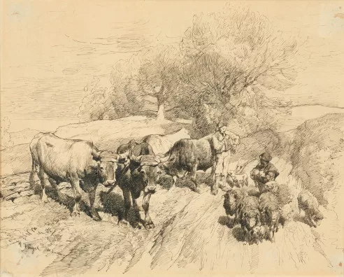 Heinrich von Zügel — Hirten mit Kühen und Schafen