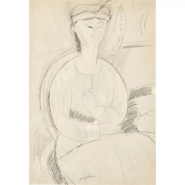 Amedeo Modigliani — „Beatrice Hastings au chapeau (la main devant sa poitrine)“.