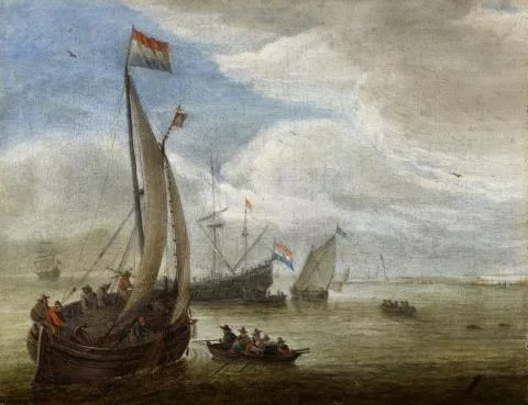 Abraham de Verwer — Segelschiffe vor einer Bucht