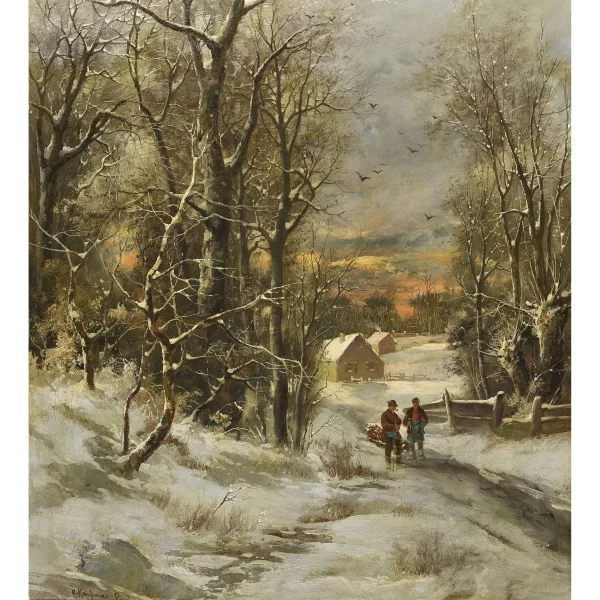 Adolf Kaufmann — Winterlandschaft mit Holzarbeitern.