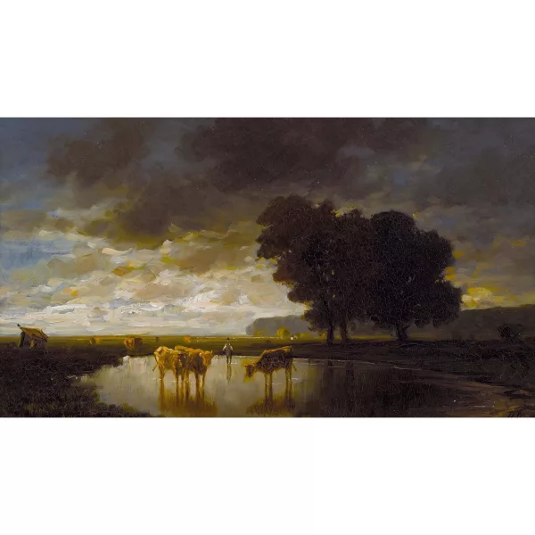 Heinrich Neppel — Kühe an der Tränke vor aufziehendem Gewitter.