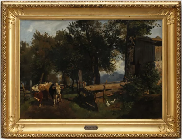 Karl Roux — Vaches dans une cour de ferme,
