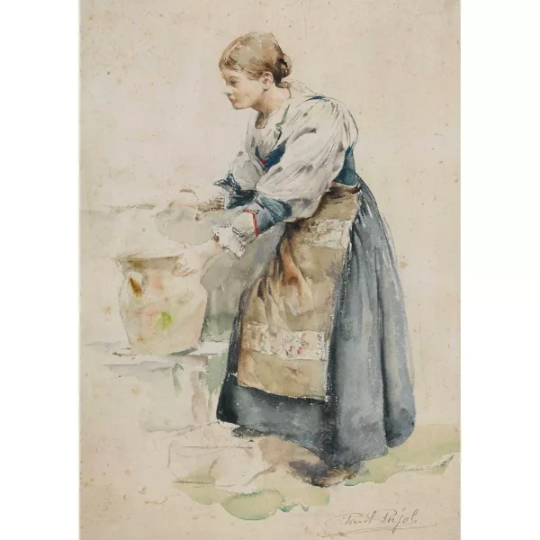 Paul Pujol — Junge Frau mit Krug am Brunnen.