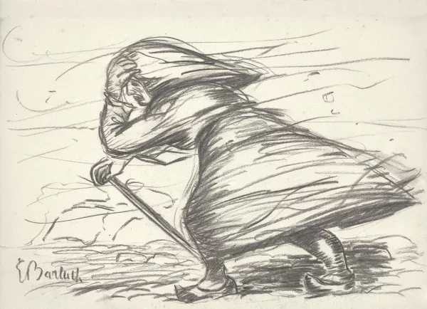 Ernst Barlach — Frau gegen den Wind laufend, 1919