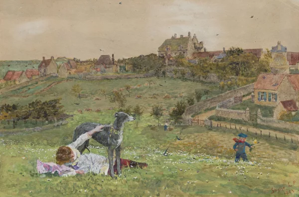 Lionel Percy Smythe — Enfants et chien dans un champ,