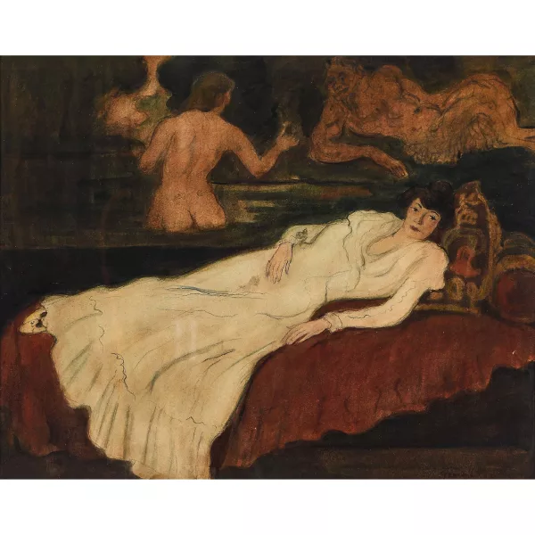 George-Alfred Bottini — Dame allongée devant un tableau