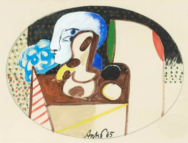 Horst Antes — Nature morte ovale au tuyau et à la tête