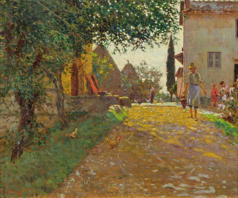 Giorgio Kienerk — Bauernhofszene mit Heuschober, 1918