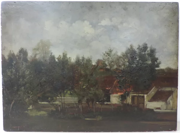 Eugène Lavieille — Häuser am Rand eines kleinen Sees