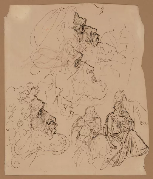 Moritz von Schwind — Skizzenblatt mit figürlichen Studien (Sängerkrieg auf der Wartburg)