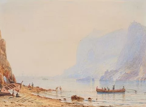 Carl Morgenstern — Südliche Meeresbucht mit Booten und Fischern