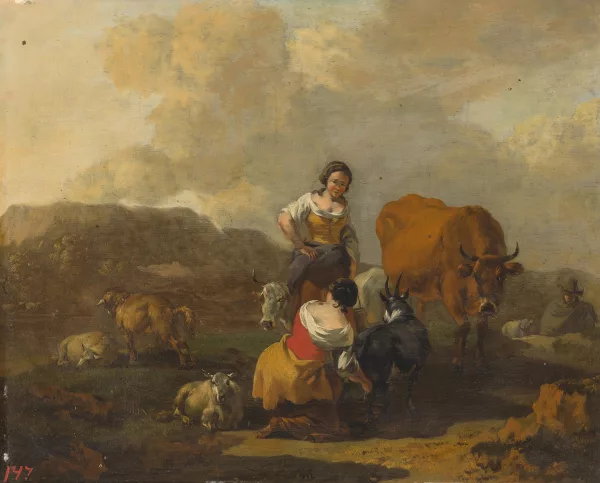 Nicolaes Pietersz. Berchem — Junge Hirtinnen mit Kühen und Schafen