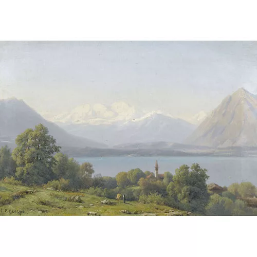 Philippe George — Vue estivale du lac de Thoune et des montagnes enneigées