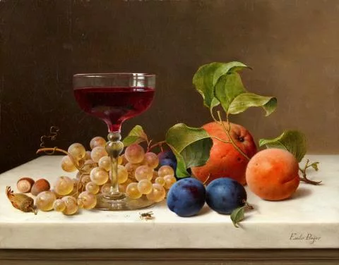 Emilie Preyer — Stillleben mit Früchten, Nüssen und einem Weinglas