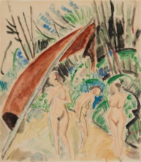 Erich Heckel — Drei Akte im Freien unter braunem Segel