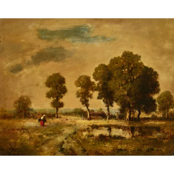 Narcisse Virgilio Díaz — Attributed to Narcisse Díaz de la Peña — Landscape with a group of trees and a female figure