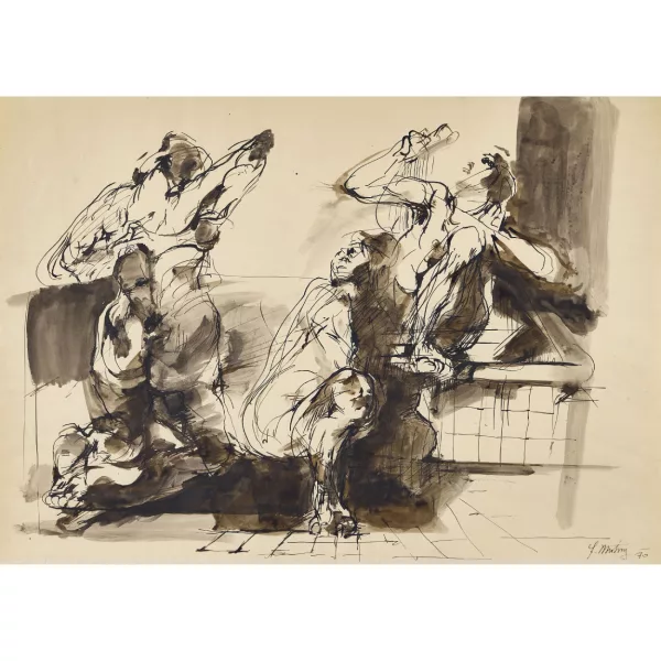 Fritz Martinz — Figurengruppe in Interieur.