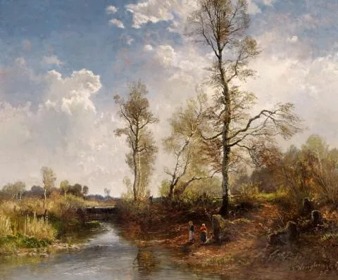 Josef Wenglein — Flusslandschaft mit Figurenstaffage