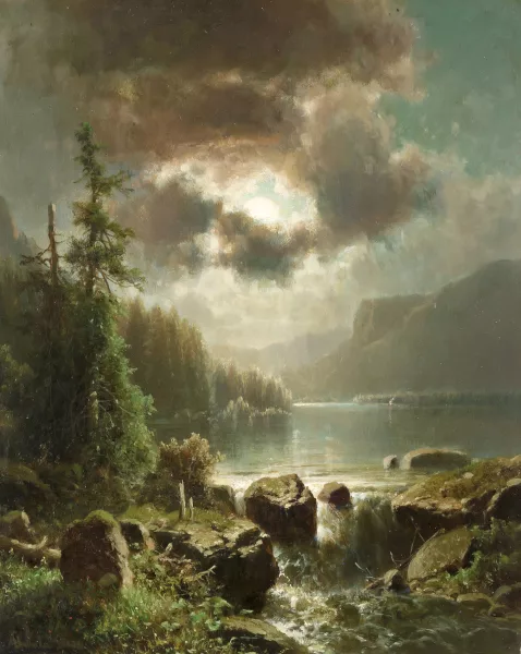 Adolf Chwala — Attribué à Chwala, Adolf — zugeschrieben Mondesnacht am Ausfluss des Haldensees