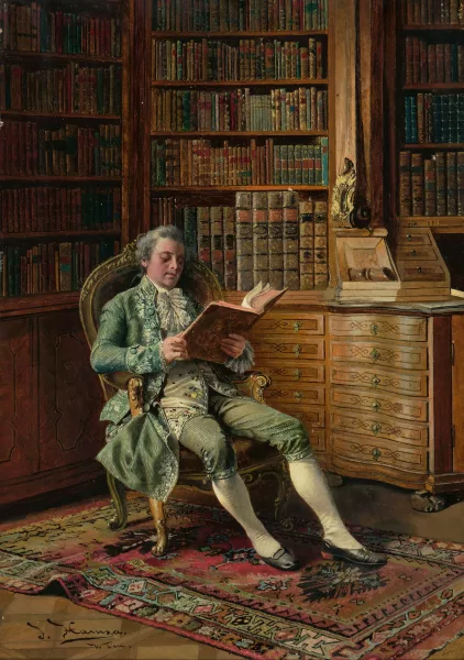 Johann Hamza — Bibliothek mit sitzendem, lesendem Herrn