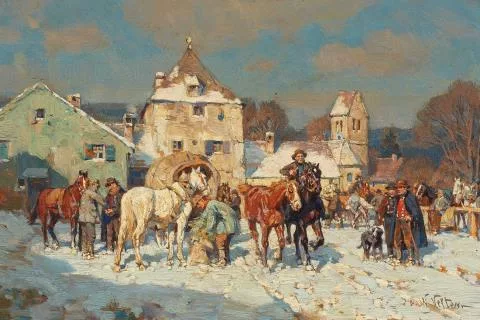 Wilhelm Velten — Auf dem Marktplatz Aufbruch der Reiter