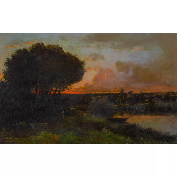 Théodore Rousseau — Attribué à THÉODORE ROUSSEAU — Landschaft im Abendrot.