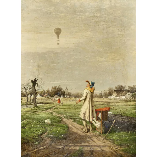 Fritz Beinke — Geflügelhändler bei der Beobachtung eines Heissluftballons am Himmel.