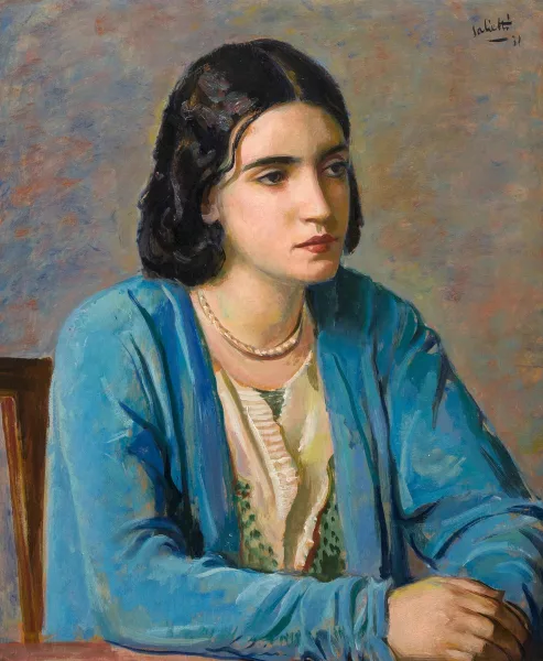 Alberto Salietti — Damenportrait in blauem Kleid