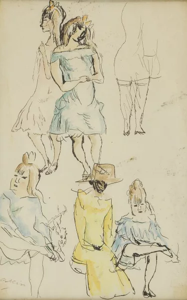 Jules Pascin — Etude de femmes avec robes bleue