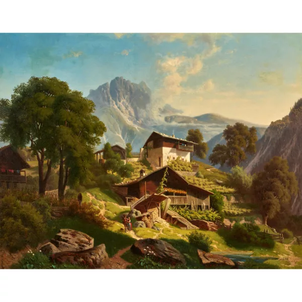 August Wilhelm Leu — Paysage alpin idyllique avec maisons.
