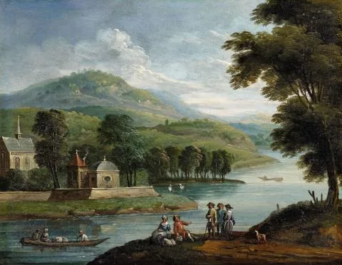 Jan Frans van Bredael — Landschaft mit See und Staffage