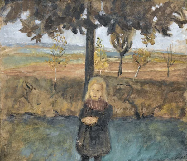 Paula Modersohn-Becker — Jeune fille debout sous un arbre devant un paysage